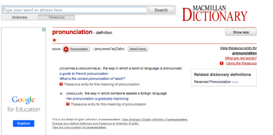 Screenshot of Macmillan Online Dictionary