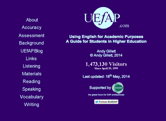 Screenshot of Using English for Academic Purposes: a guide for students in higher education