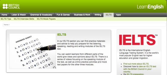 Screenshot of the British Council Learn IELTS page